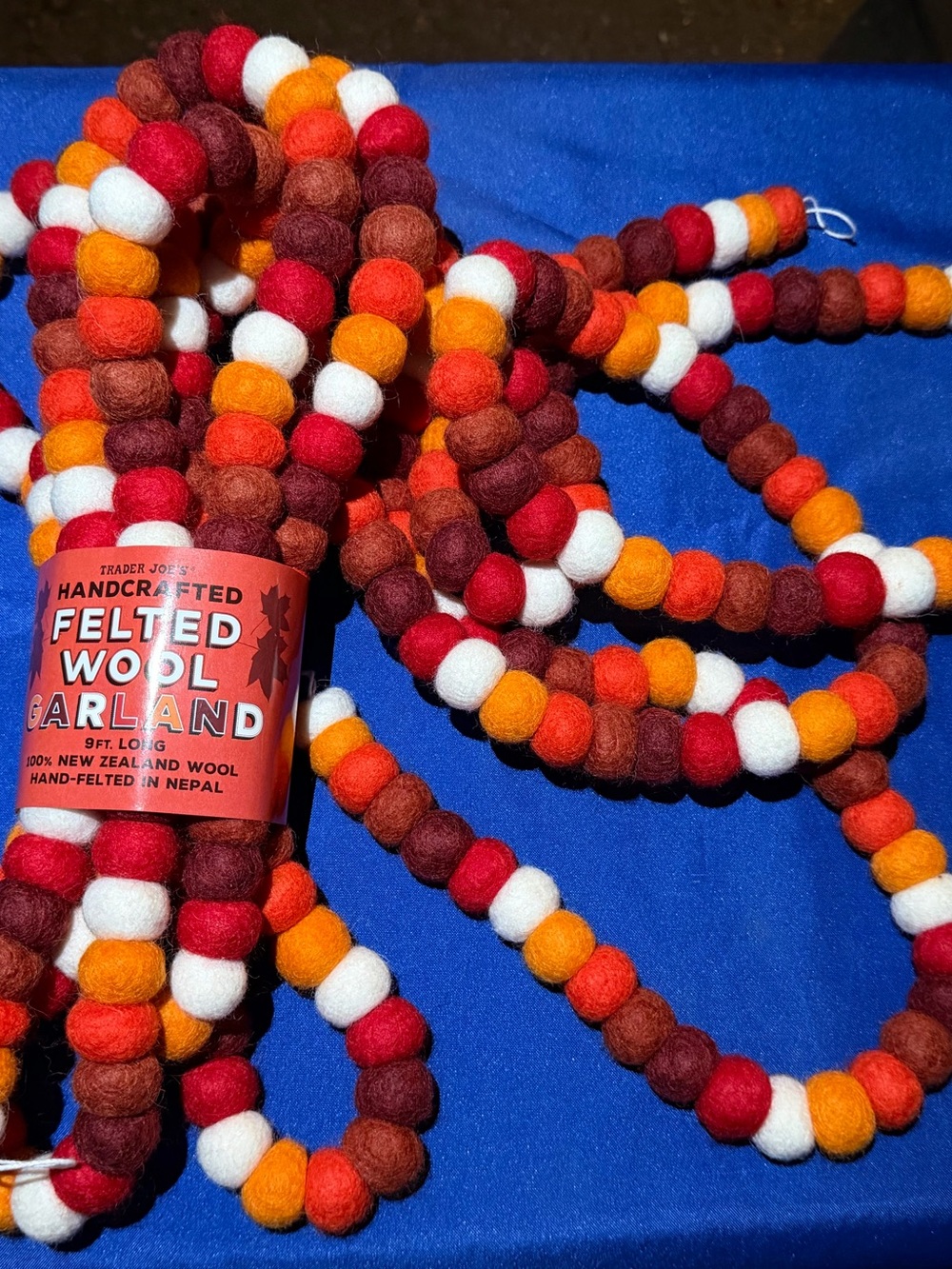 Trader Joe's Handcrafted Felted Wool Garland - Red, Orange, White, Brown